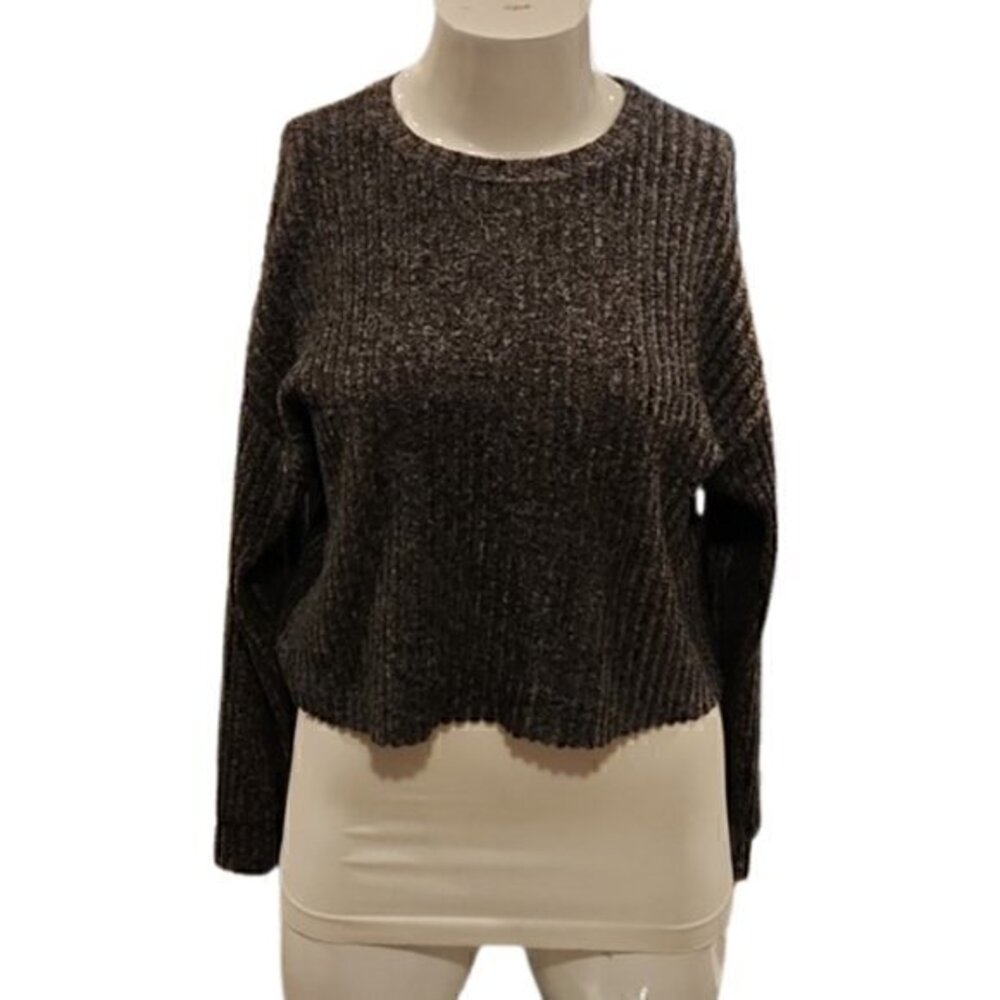 [Zara] Gray Crew Neck Long Sleeve Crop Top - Size S
